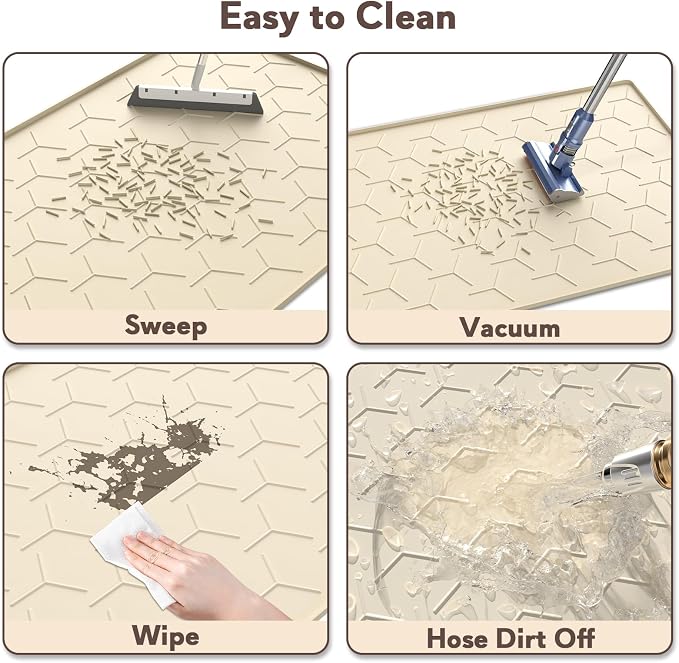 Silicone Cat Litter Mat Large 40" X 28", Easy to Clean, Beige | Large Size Waterproof Silicone Mat with Raised Edges, Catch Litter, Protect Floor from Urine, Multi-Use for Dog/Sink/Kitchen