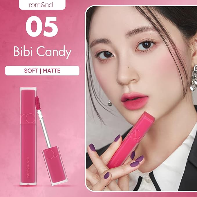 rom&nd BLUR FUDGE TINT | 05 BIBI CANDY Barbie Pink | Weightless Velvety Matte Lipstick | Non-Drying Long-Lasting K-Beauty Lip Tint for All Skin Tones | Highly Pigmented & Smooth Application