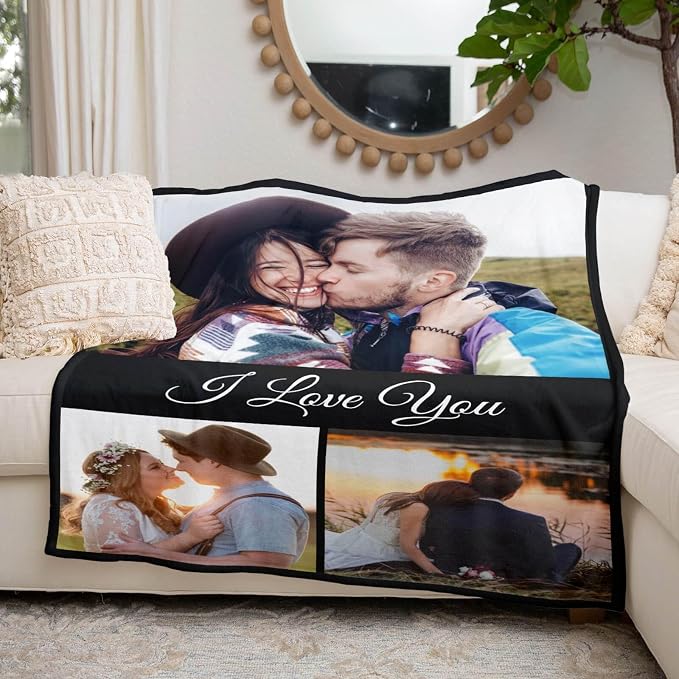 inkArts Custom Blankets with Photo, Personalized Blankets, Customized Photo Blanket, Custom Picture Blanket, Personalized Anniversary Couple Gifts for Women Men Her Him Girlfriend Boyfriend