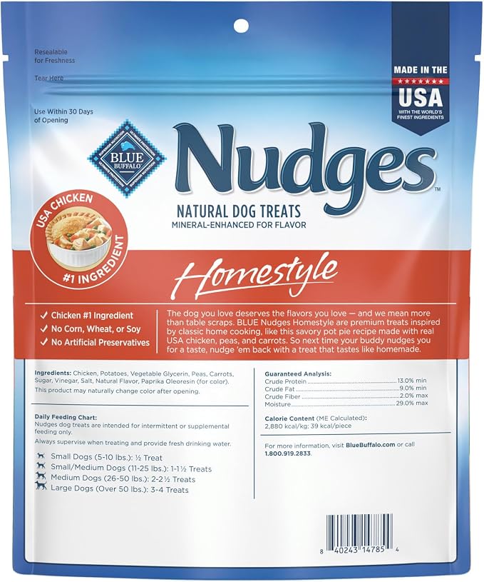 Blue Buffalo Nudges Homestyle Natural Dog Treats, Made in the USA with Real Chicken, Peas, and Carrots, 16-oz. Bag (Pack of 5)