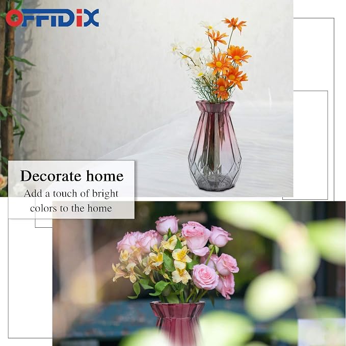 Glass Vase Gradient Multicolor with Geometric Faceted Design Floral Vase for Weddings, Events, Decorating, Arrangements, Flowers, Office, or Home Decor