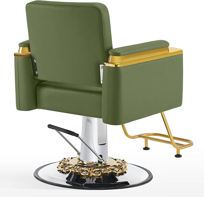 BarberPub Luxurious Salon Chair, Height Adjustable Gold&Green Salon Beauty Spa Styling Equipment, 440lbs Hydraulic Pump for Hair Stylist, Barber Shops&Beauty Salons 8633 (Green)