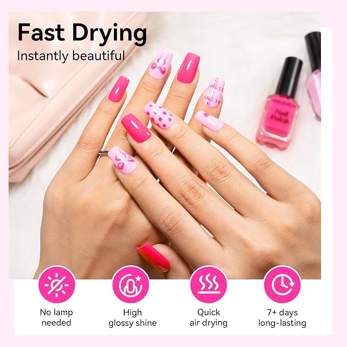Hot Pink Nail Polish Set - 6 Colors Neon Pink Light Pink Shades Pastel Pink Air Dry Regular Nail Polish Pack for All Skin Tones, Rich in Castor Oil, Non Gel, Salon-Quality Nail Art Gift
