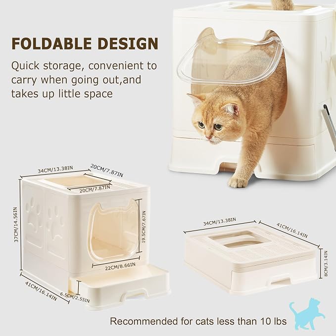 Cat Litter Box with Lid, Covered Top Entry Kitten Litter Pan for Small and Medium Cats, Anti-Splashing Kitty Potty with Slide-Out Litter Tray