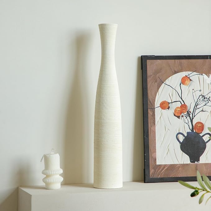 Ceramic Flower Vase, 19.7" Tall Floor Vase Modern Rustic Farmhouse Decor | Tall Skinny Decorative Vases for Home Decor, Pampas Grass, Living Room, Office, Fireplace Bedroom Decoration