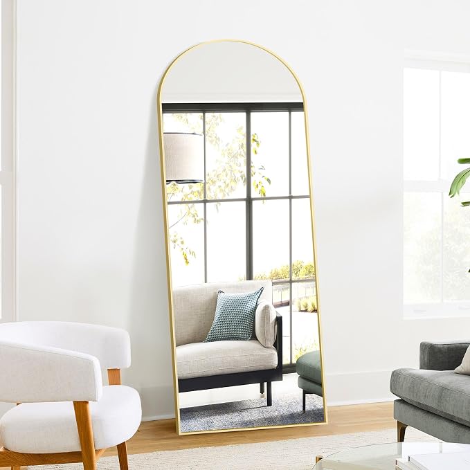 Arched Full Length Mirror, 70"x24" Standing Body Mirror for Wall, Gold | Built-in Stand, HD Shatterproof Glass, Aluminum Alloy Frame, Hanging or Standing, for Bedroom, Living Room & Dressing Room