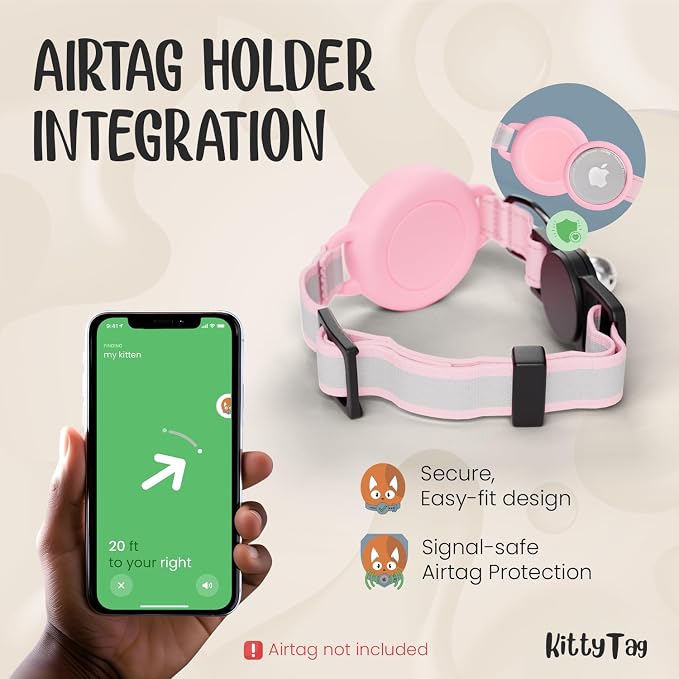 AirTag Cat Collar – Breakaway Reflective & Waterproof Collar with Built-in Holder, Adjustable with Bell for Indoor/Outdoor Cats – AirTag Not Included, Cherry Blossom (9-12")