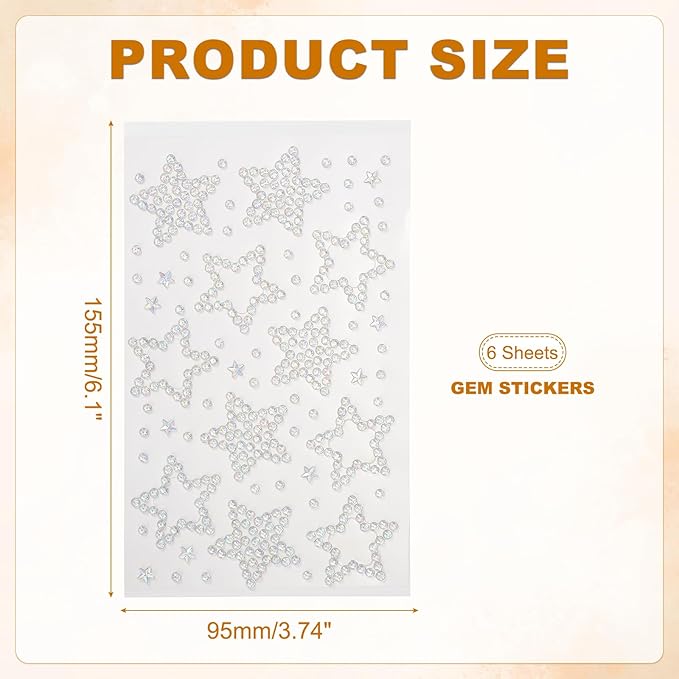 PATIKIL 6Sheets Star Face Gems, Self Adhesive Hair Gems Stickers Face Stickers for Women Eye Hair Body Festival Makeup Rave Accessories, AB Color
