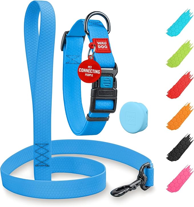 WAUDOG Waterproof Dog Collar Airtag Holder QR Tag Small Medium Large Dogs | Water and Dirt Resistant, Quick Dry QR Pet Tag Adjustable Durable Comfort for Male and Female Dogs Outdoor Walking Training
