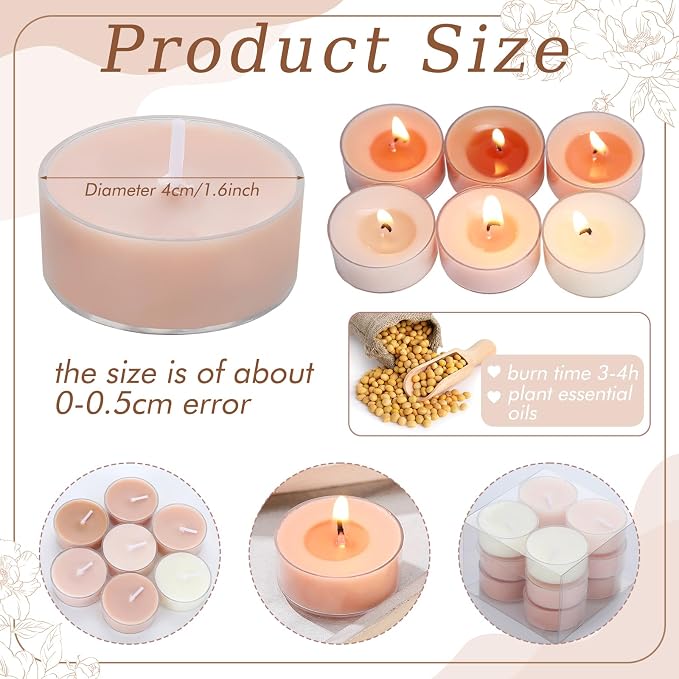 Honoson 12 Pack Brown Tea Lights Candles Brown Round Tea Light Natural Wax Scented 6 Scents Conversation Candle for Spring Easter Wedding Engagement Gifting Aromatherapy Anniversary Summer Home Decor
