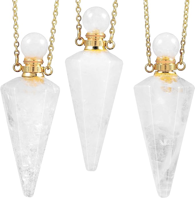 TUMBEELLUWA Crystal Perfume Bottle Necklace for Women Men | Faceted Crystal Point Necklace, Essential Oil Diffuser Vial Necklace, Openable Locket Bottle Jewelry for Daily Wear