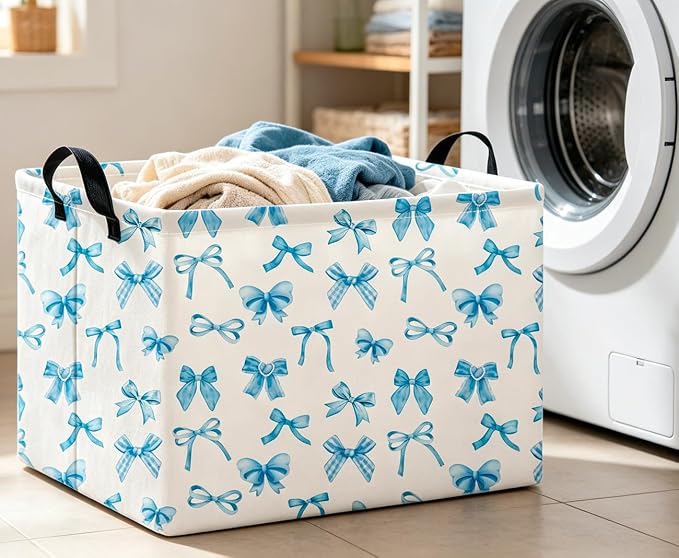 CLOCOR Rectangular Storage Basket Empty,Gift Basket,Waterproof Storage Bin,Room Decor(Blue Bowknot)