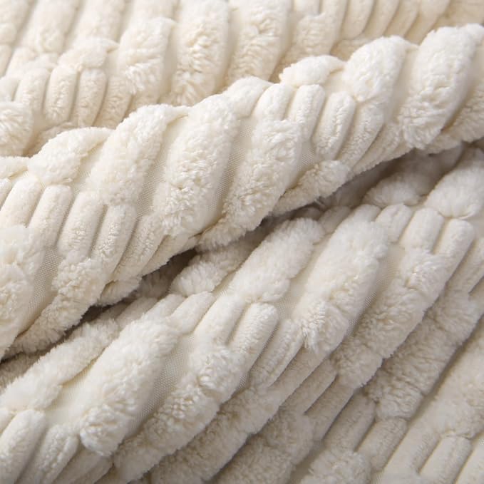 2 Pack Corduroy Decorative Throw Pillow with Inserts, 18x18 Inch Soft Boho Throw Pillow, Square Striped Throw Pillows for Couch, Bed, Sofa Decor (White)
