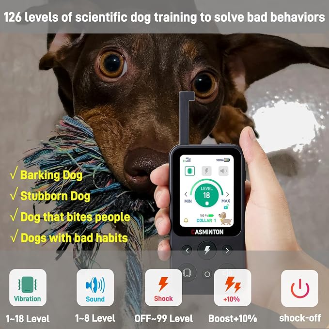 Shock Collar for Dogs [CRS01] 126 Training Levels,4Powerful Modes with 2.8inch LCD high-Definition display100% Safe Training Collar for Large Medium Small Dogs IPX7 Waterproof (Blue)