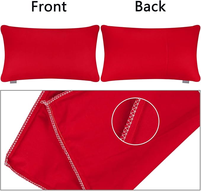 Thmyo 4-Pack 100% Cotton Lumbar Comfortable Solid Decorative Throw Pillow Case Rectangle Cushion Cover Pillowcase Blank Valentines Day DIY Throw Pillowcase for Sofa Bed(12x20inch/30x50cm, Red)