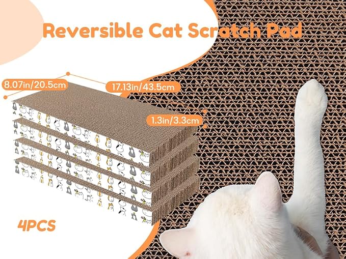 PatiencET Cat Scratch Pad with Box, 4 Pack Cardboard Scratcher Lounge Bed | For Indoor Cats, Reversible Corrugated Scratching Board Refill, With Catnip, Furniture Protector