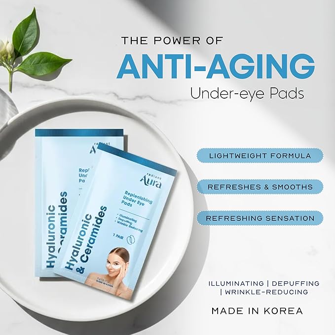 Hyaluronic Acid & Ceramides Under Eye Patches – Hydrating, Firming & Puffiness Reducer For Dark Circles & Fine Lines – Dermatologist Tested, Anti-Aging, Korean Skin Care – Vegan – 8 Pairs