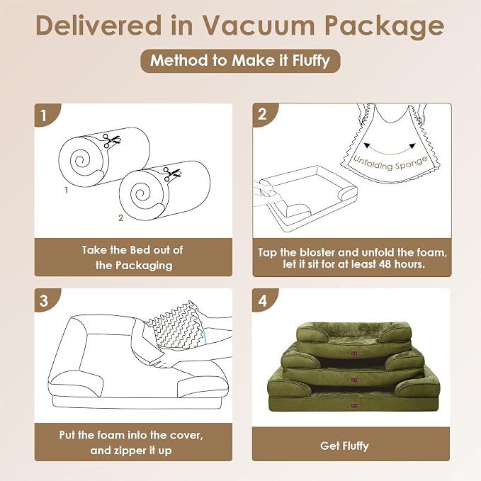 EHEYCIGA Orthopedic Small Dog Bed, Waterproof Memory Foam Washable Pet Beds | Non-Slip Bottom and Egg-Crate Foam Medium Dog Couch Bed with Washable Removable Cover, Olive Green