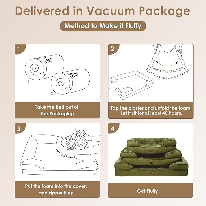 EHEYCIGA Orthopedic Extra Large Dog Bed, Waterproof Washable XL Pet Bed 44" | Non-Slip Bottom and Egg-Crate Memory Foam Big Dog Couch Bed with Washable Removable Cover, Olive Green, 44Inch
