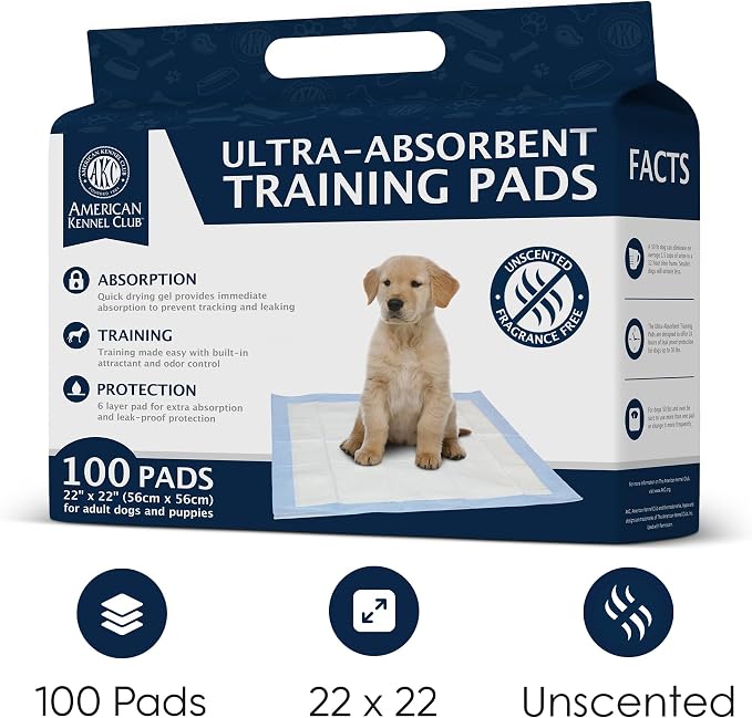 AKC Puppy Training Pads, 22" x 22", Unscented, 100 Count