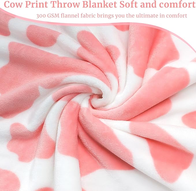 Cow Print Blanket Twin Size Cozy Fuzzy Soft Blankets and Throws Warm Plush Fleece Throws Pink Cow Themed Gift for Adults Mom Travel All Seasons 60 x 80 inch