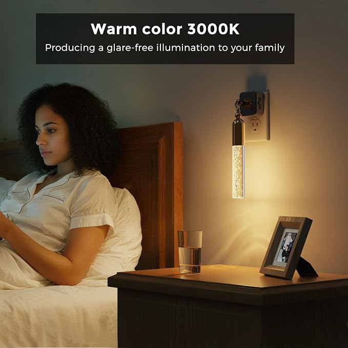 L LOHAS LED Night Lights Plug into Wall 2 Pack 0-100LM Dimmable Night Light | Rotating Night Lights with Light Sensor, 3000K Soft Light, LED Acrylic Bubble Nightlight Plug in for Bathroom Hallway