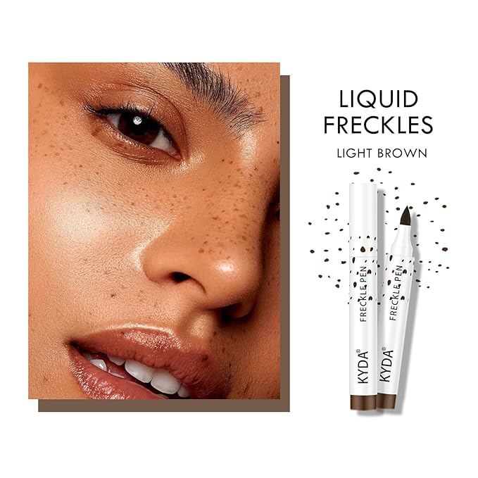 KYDA 2 Pcs Freckle Makeup Pen, Natural Lifelike Freckle Makeup Pen Magic Color, Waterproof Longlasting Soft Dot Sopt, for Natural Effortless Sunkissed Make up-Light Brown