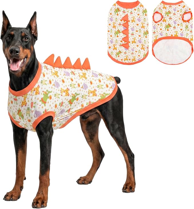 UPF 50+ Sun Protection Dog Shirt - Sleeveless Cooling Vest for Large Dogs Boy, Quick-Dry Pet T-Shirt with Funny Dinosaur Horns, UV Protective Breathable Dog Clothes U-COSBX06L