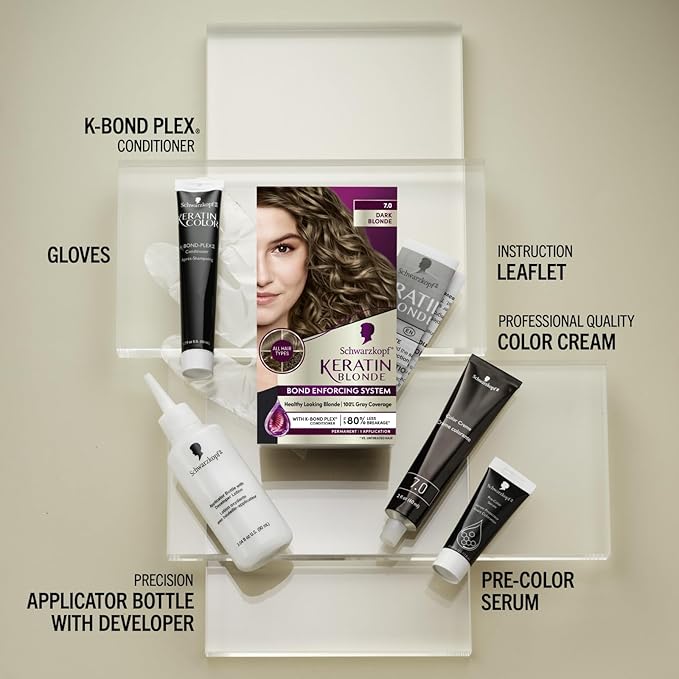 Schwarzkopf Keratin Blonde Hair Dye, 7.0 Dark Blonde, Professional Quality Permanent Hair Color, Bond Enforcing System Helps Prevent Breakage*