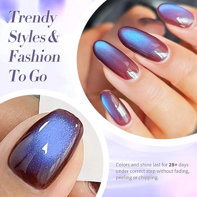 BORN PRETTY Cat Magnetic Eye Gel Nail Polish,Indigo Eggplant Glitter Cat Magnetic Gel Nail Polish Magnetic Nail Polish for Nail Art Manicure Salon DIY at Home 15ML