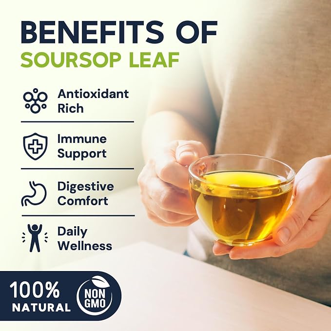 Hiihone Premium Soursop Leaf Tea Bags, 120 Teabags | Pure & Natural Sour Sop Leaves, Graviola Leaves Tea, Hoja Guanabana Tea, Digestion Support,No Sugar, No Caffeine