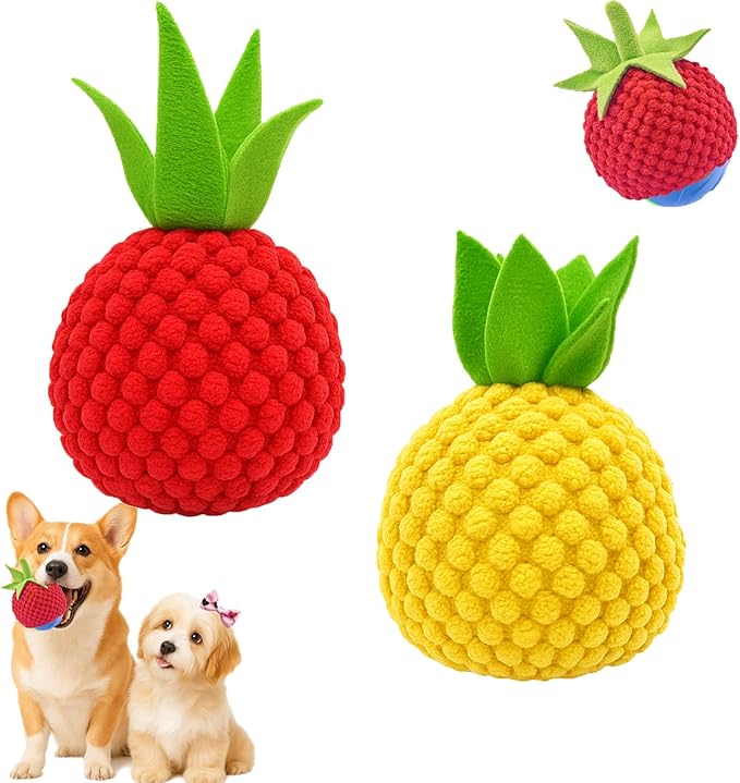 2 Pack Dog Ball Covers, Plush Tomato and Pineapple Sleeves for Moving Balls