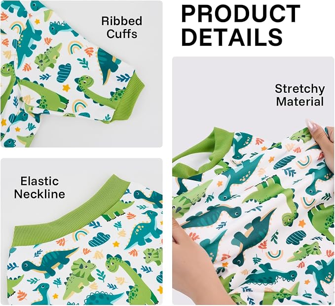 XPUDAC 2 Pack Dog Pajamas for Medium Large Sized Dogs, Soft Stretch Dog Onesie, Lightweight Warm Pet Pjs Outfit Boy Pet Clothes Dinosaur Monkey Print, 5XL