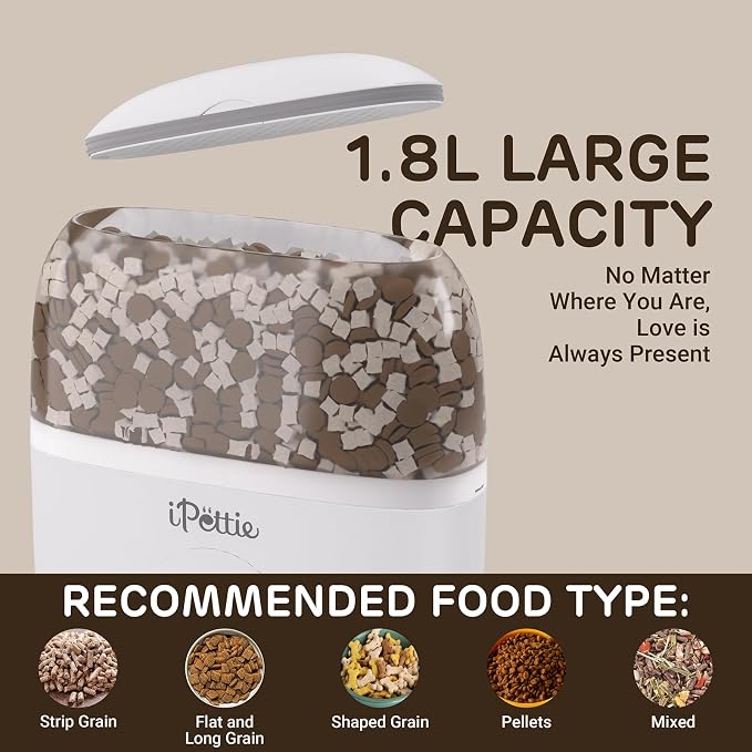 iPettie Smart WiFi Hanging Cage Feeder, Remote & Portion Control, 62oz | WiFi APP Control, Timed Feeding, Compatible with 5-30mm Dry Food, Ideal for Rabbits, Cats, Dogs, Hamsters, and Pet Stores