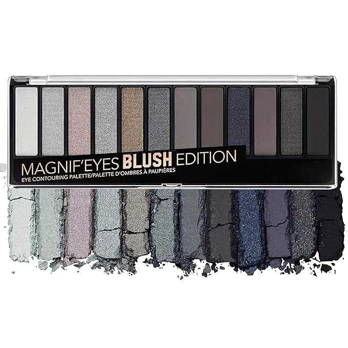 Black Grey Smoky Eyeshadow Palette,15 Colors Matte Shimmer Pigmented Eye Shadow Makeup Palette Set with 3 Eyeshadow Brushes,Glitter Eye Shadow Palette for Daily Halloween Goth Makeup(G)