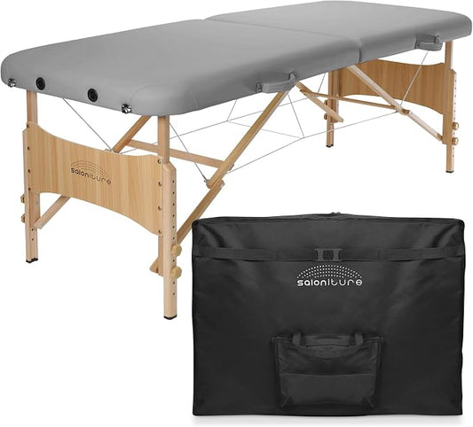 Saloniture Basic Portable Folding Massage Table - Light Gray