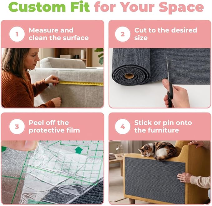 Catify Peel & Stick Cat Scratching Mat - Gray, L:78" | 78" x 15", Self-Adhesive Scratch Carpet, Furniture Protector for Couch, Sofa, Wall & Door, Indoor Kittens & Cats