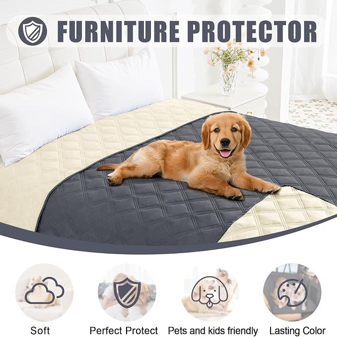 Smiry Waterproof Dog Bed Cover, Reversible Pet Blanket for Sofa Couch | Soft Washable Dog Blanket, Leakproof Couch Cover for Dogs Cats & Furniture Protection, 30x53, Dark Grey/Beige