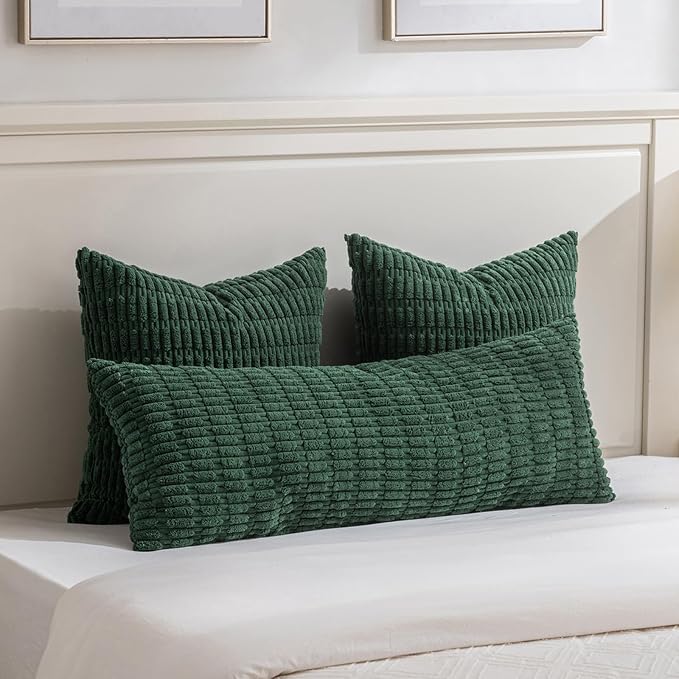 Fancy Homi Decorative Throw Pillow Covers for Bed Couch Bedroom Bench, Soft Corduroy Solid Pillow Case, Rustic Farmhouse Boho Room Decor,54" x 20" (Pack of 1),Forest Green