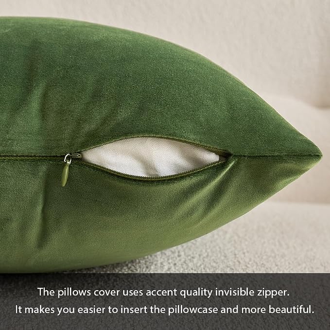 MIULEE 12x20 Inch Lumbar Velvet Throw Pillow Cover Set of 1 Moss Green | Soft Luxury Decorative Throw Pillow Cover, Single Rectangle Cushion Case, Home Decor for Chair Couch Sofa Bedroom Car Bed