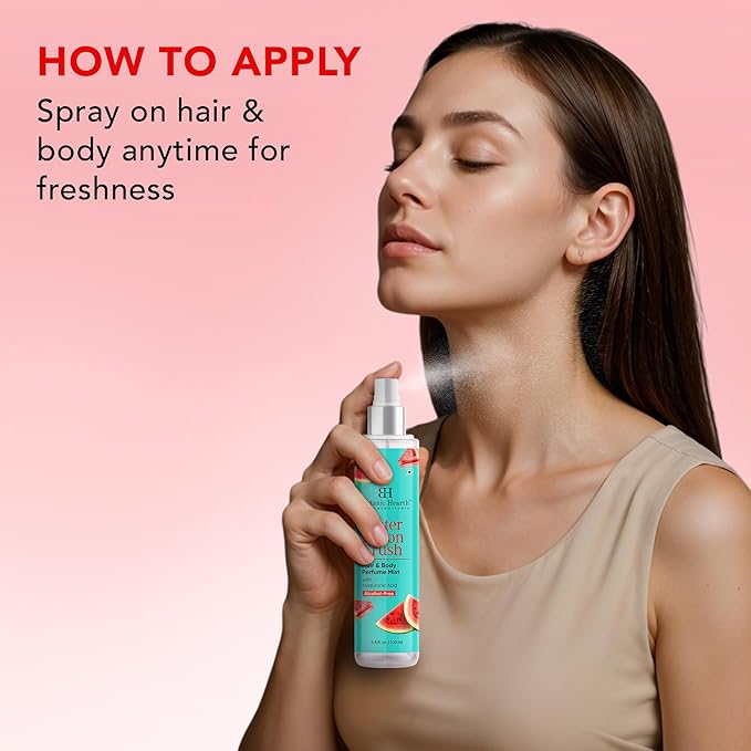 Botanic Hearth Watermelon Hair Perfume & Body Mist, Long-Lasting Hair Deodorizer & Body Scent for Women & Men, Alcohol-Free Clean Fragrance Hair Spray For Everyday Wear, All Day Freshness, 3.4 Fl Oz
