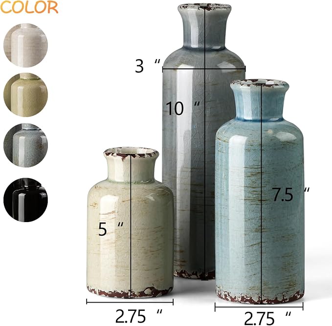CwlwGO- Ceramic Vase Set of 3, Small Flower Vases for Home Decoration, Modern Farmhouse Decor, Living Room Kitchen Table Centerpieces, Shelf, Mantel, Fireplace and Entrance Decorations-Multicolor.
