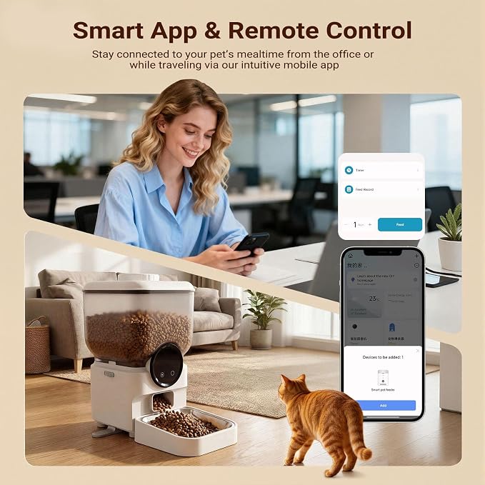 Smart Automatic Cat Feeder 27 Cups App Controlled Dispenser for Busy Owner | anti clog dual power battery backup programmable portion control slow feeder vacation travel automatic cat dog feeder