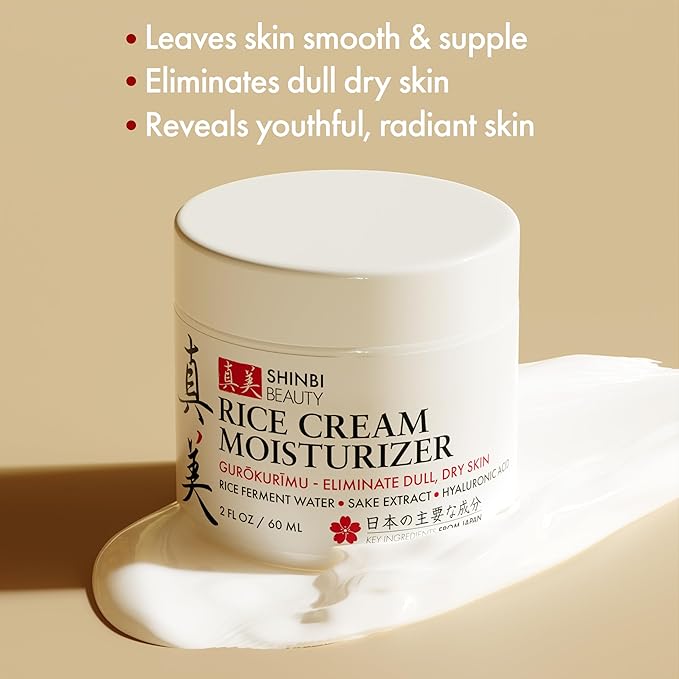 Japanese Skincare Moisturizer for Face - Rice Cream With Rice Ferment + Sake Extract - J Beauty Natural Asian Skincare Products 2oz
