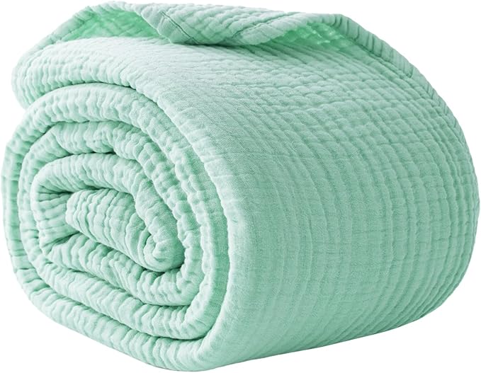 100% Cotton Muslin Blanket Large 50" x 70", Breathable and Lightweight Cotton Throw Blanket for Bed and Couch, Soft Cooling Summer Gauze Blanket for Adults All Season, Mint