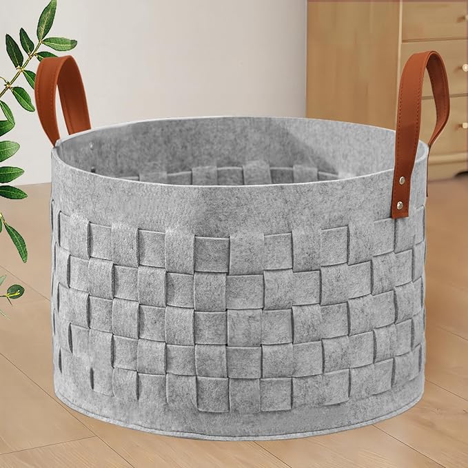 Blankets Basket 20" x20 " x11.8 ", Large Storage Baskets for Organizing Round, Living Room Dog Toy Bin for Dirty Clothes, Pillows, Towel-Light Gray