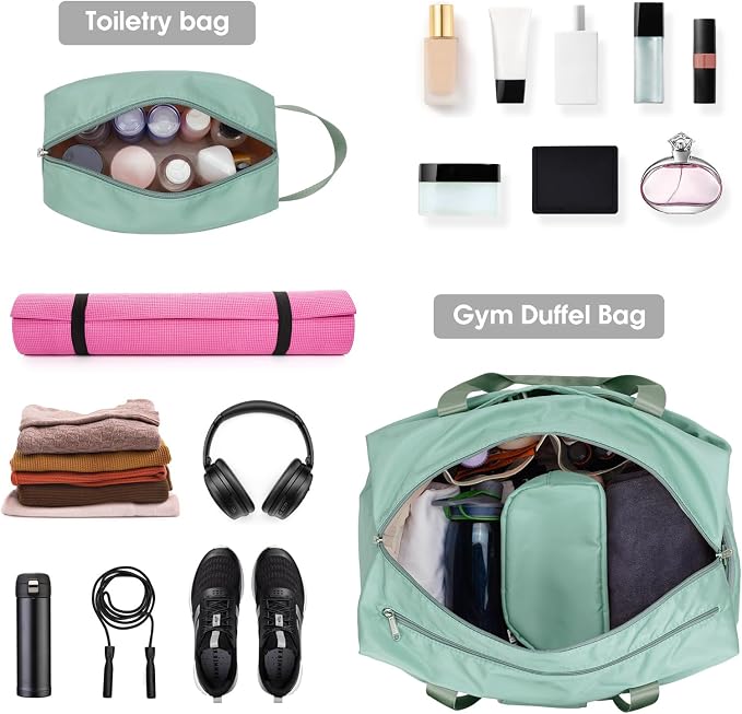 Ceneda 20" Gym Bag for Women with Wet Pocket & Shoe Compartment, Lightweight Duffel Waterproof Carry On Duffle for Travel, Yoga, Overnight (Mint Green)