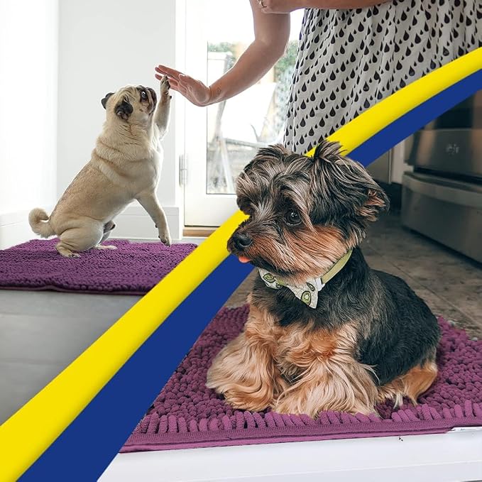 Muddy Mat® | Super Water Absorbent Door Mat Indoor, Microfiber Quick Dry Chenille Entryway Rug, Slip Resistant Front Door Mat, Indoor Mats for Entryway, Machine Washable Pet Rug, Dark Purple 24"x60"