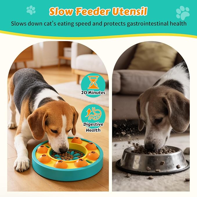 Dog Food Puzzle Toys Interactive Game Toy for IQ Training Enrichment Dog Food Puzzle Slow Feeder for Small, Medium Dogs and All Cats (Blue Bowl)