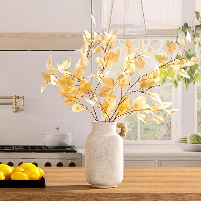 Vanselia Ceramic Flower Vase Home Table Decor Living Room Farmhouse 10.6 in | Large Tall White Rustic Decorative Flowers Vases Plant Modern Decoration for Kitchen Shelf Coffee Dining Centerpieces Desk
